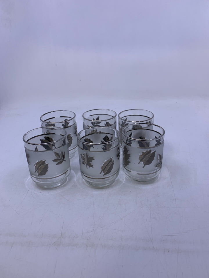 6 VTG SILVER LEAVES SHORT GLASSES.