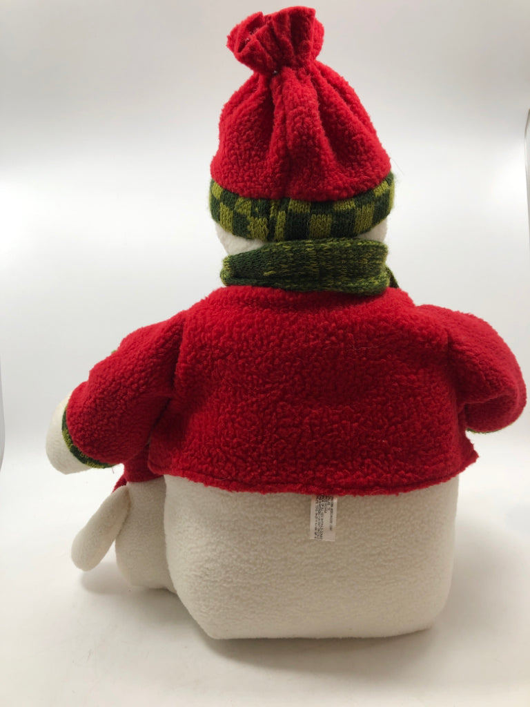 SNOWMAN IN RED SWEATER W/THREE SMALLER SNOWMAN.
