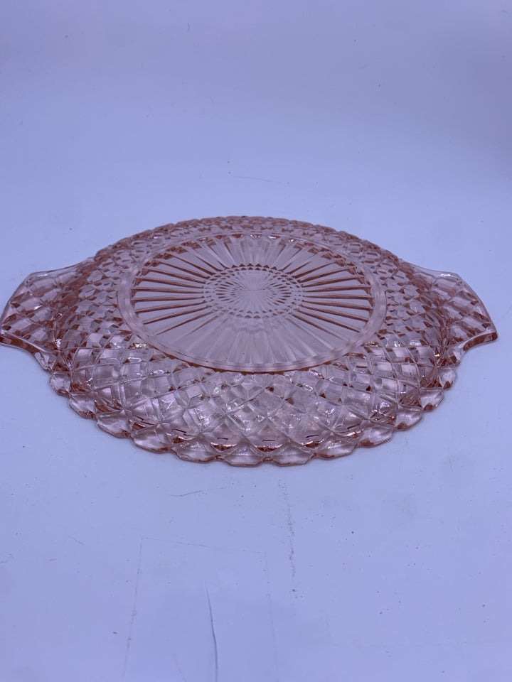 VTG PINK GLASS CAKE PLATE SERVER.