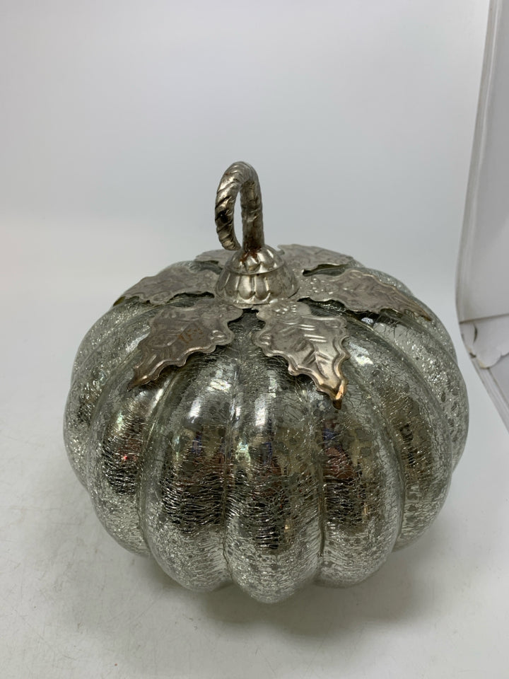 HEAVY SILVER MERCURY GLASS PUMPKIN W/ METAL STEM.