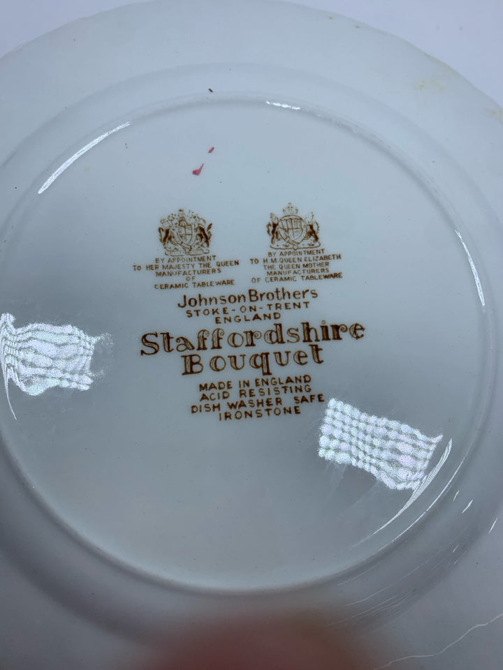10 VTG STAFFORDSHIRE BOUQUET DESSERT PLATES.