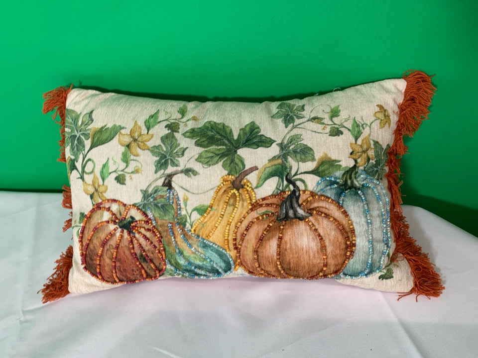 PUMPKIN BEADED RECTANGLE PILLOW.