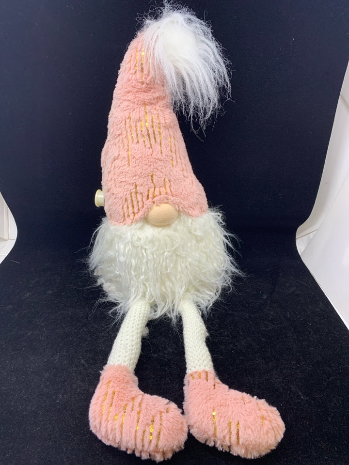 SHELF SITTING GNOME LIGHT UP PINK HAT.