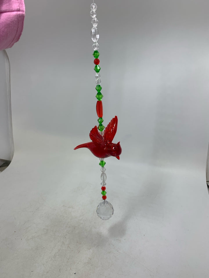BEADED RED CARDINAL SUNCATCHER W/ PRISM.