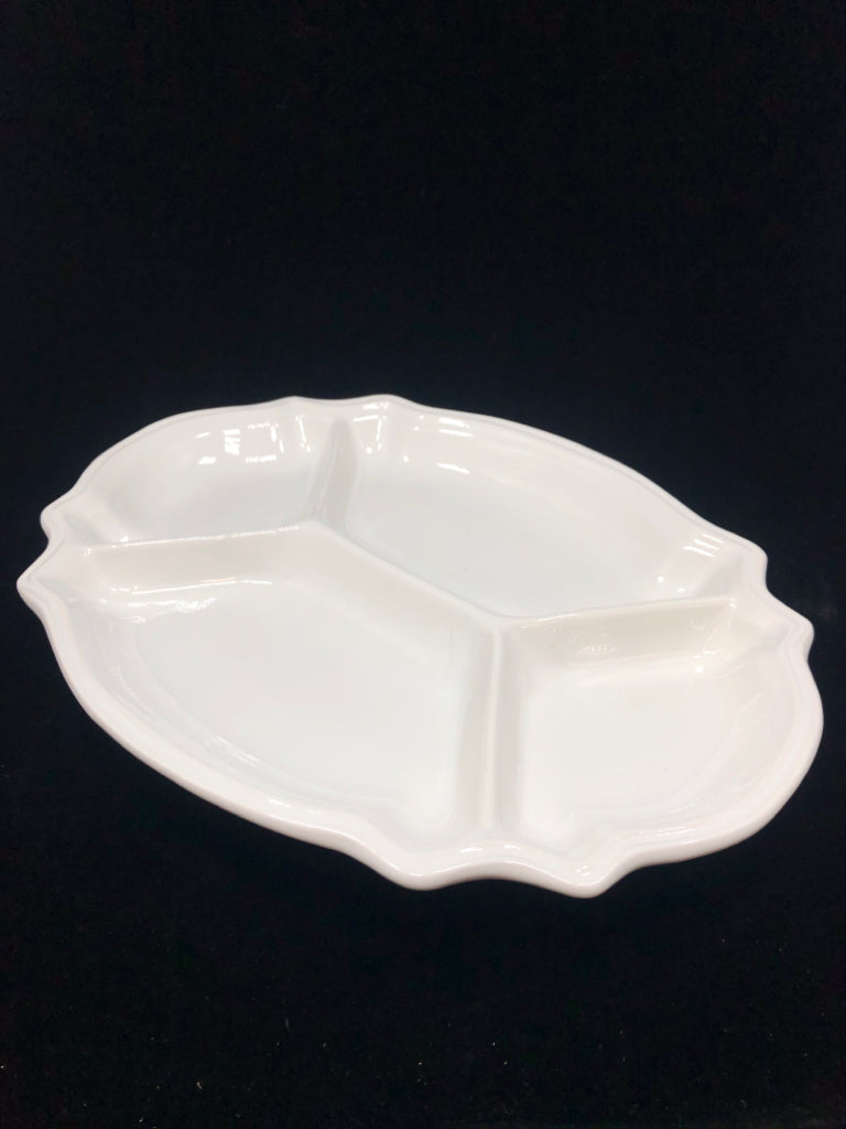 WHITE CERAMIC DIVIDED SERVING DISH.