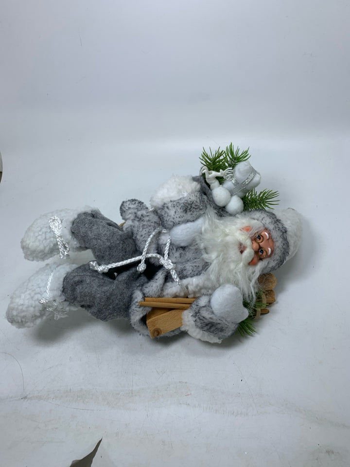 NWT SANTA W/ GREY FUR SUIT SHELF SIT PEWTER & PINE.