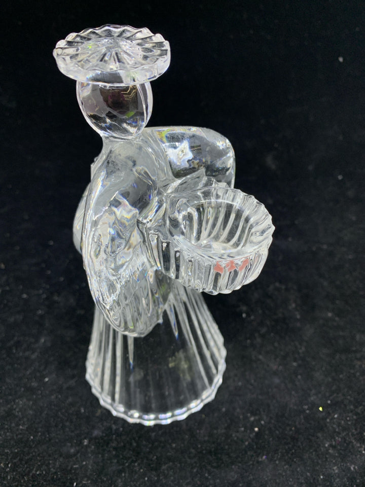 GLASS CRYSTAL ANGEL TAPERED CANDLE HOLDER.