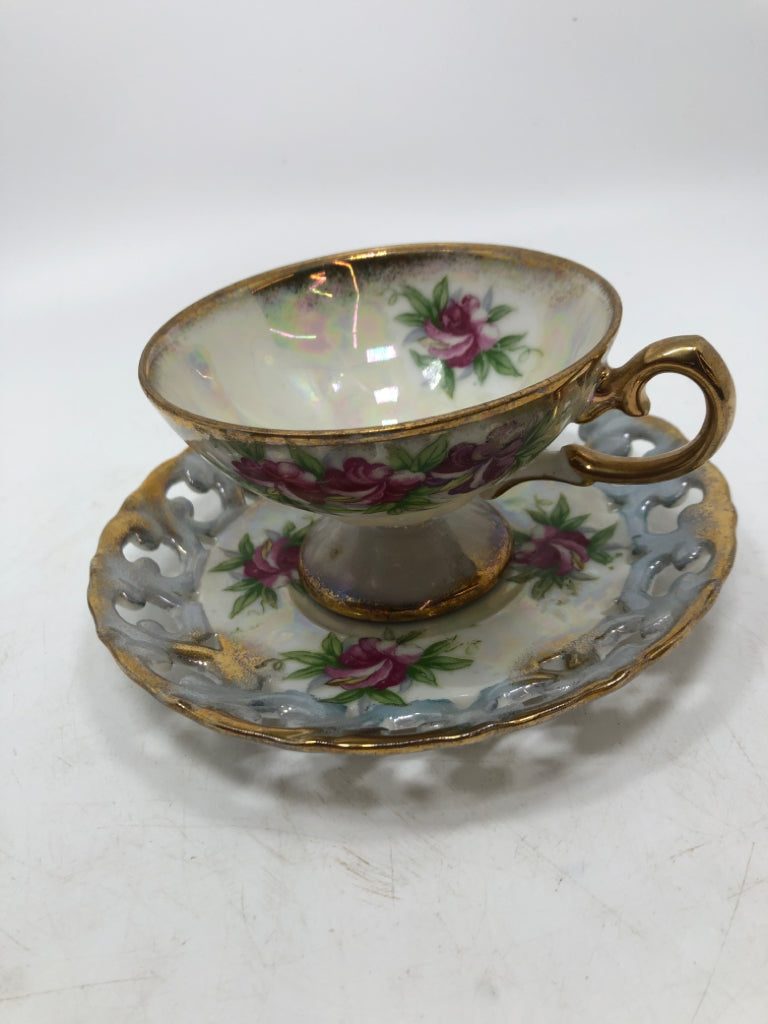 VTG DELCORONADO GOLD DETAILED FLORAL CUP/SAUCER.