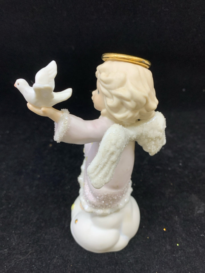 WHITE ANGEL GIRL HOLDING DOVE.