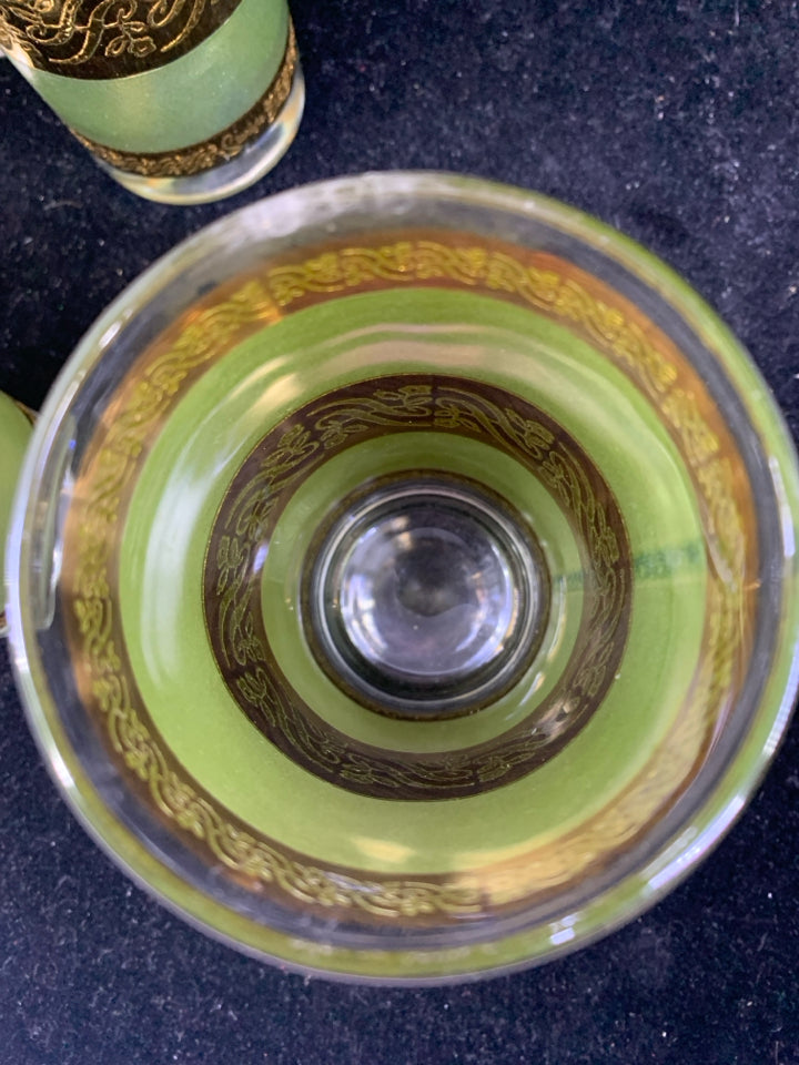 6PC GREEN+GOLD CULVER STARLYTE HIGHBALL GLASSES.