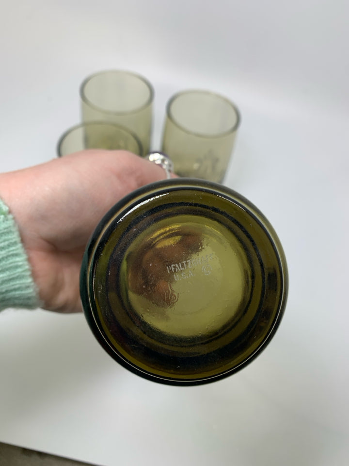 4 VTG FOOTED "VILLAGE" SMOKEY BROWN GLASSES.