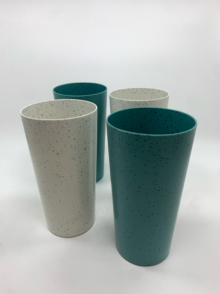4PC BLUE & WHITE RECYCLED CUPS.