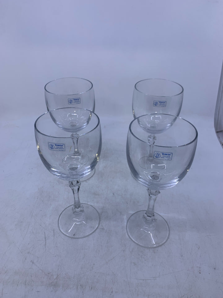 4 CLEAR CRYSTAL WINE GLASSES.