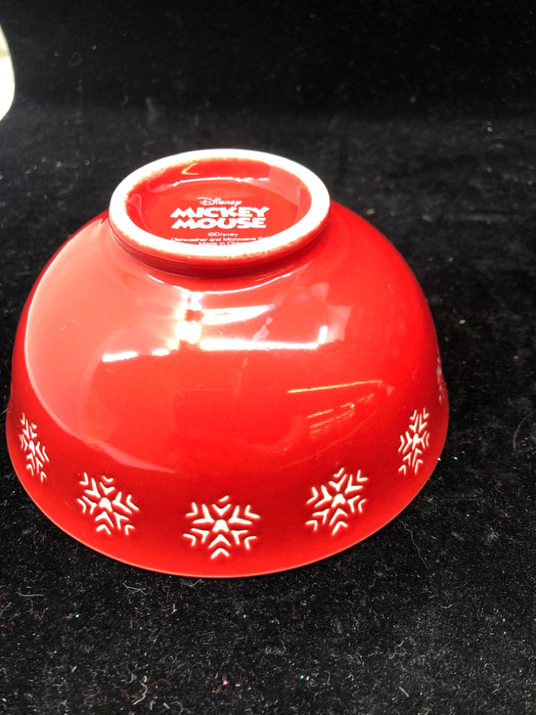 6 RED W SNOWFLAKE W MICKEY MOUSE SMALL BOWLS.
