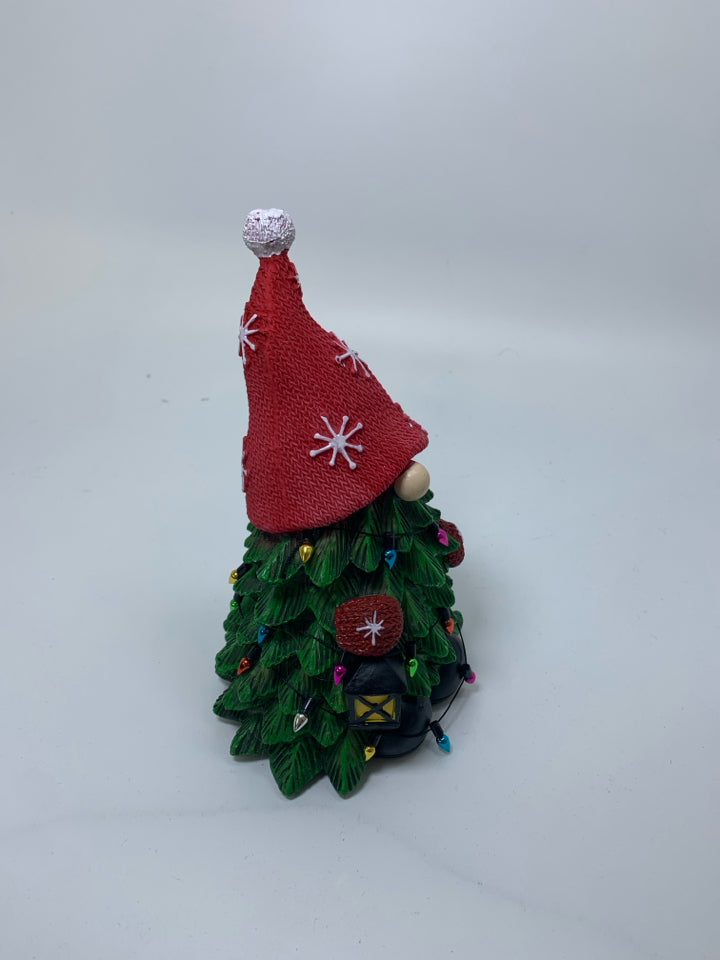 RESIN GNOME DRESSED AS CHRISTMAS TREE DECOR.