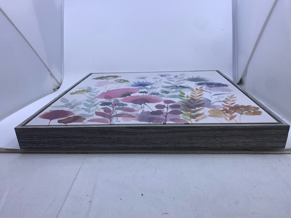 WATERCOLOR FLORAL IN GREY FRAMED WALL ART.