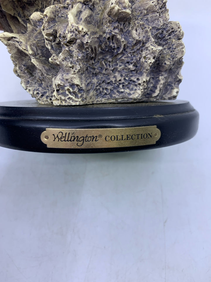 LIGHT WEIGHT WOLF HEAD ON STAND.