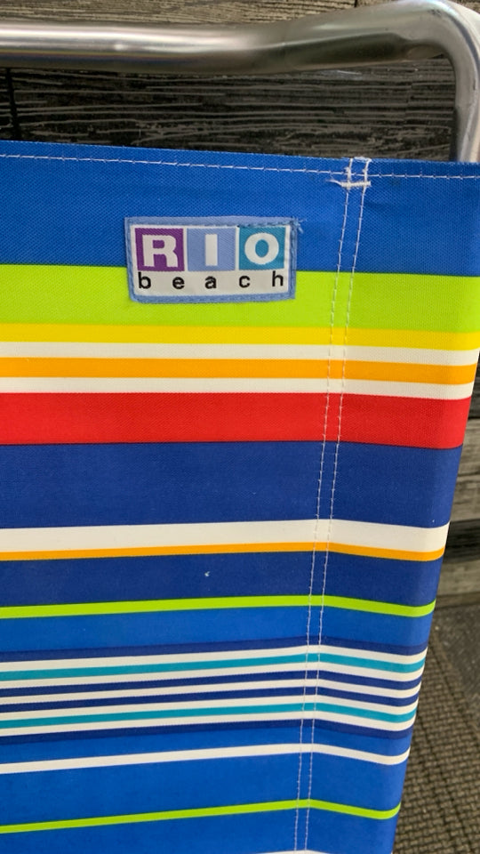 BLUE STRIPE RIO BEACH CHAIR W/SUN COVER.
