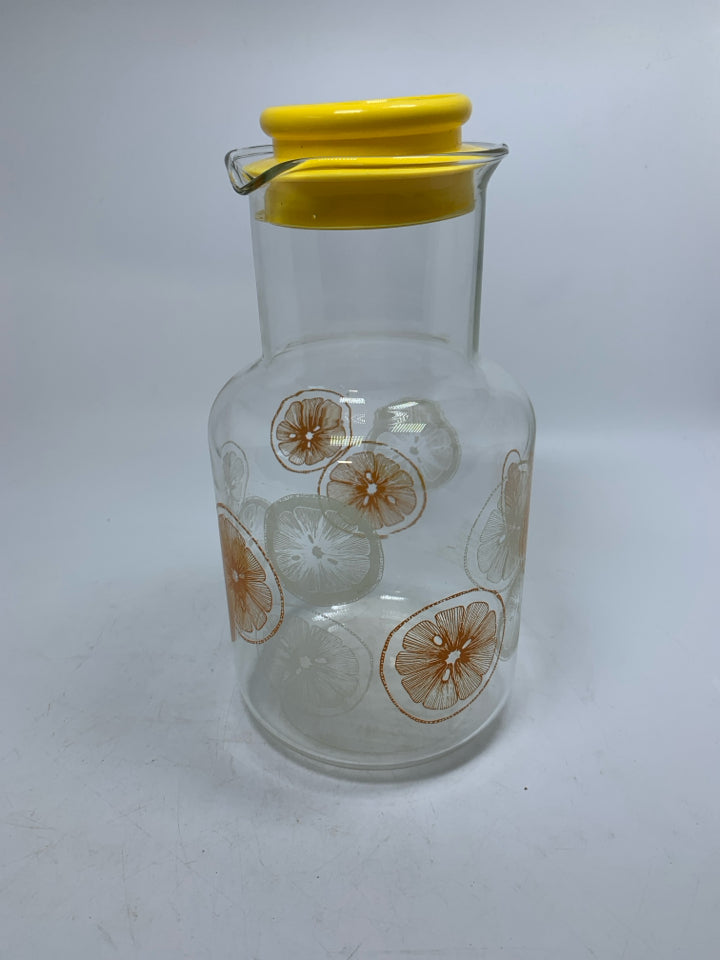 VTG CLEAR GLASS JUICE CARAFE ORANGES/LEMONS #3520.