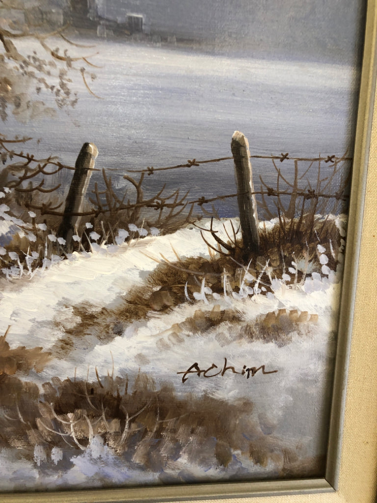 WINTER PAINTED HORSE/BUGGY TREE LINE WALL ART.