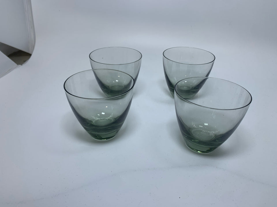 4 THIN SMOKEY HEAVY BOTTOM GLASSES.