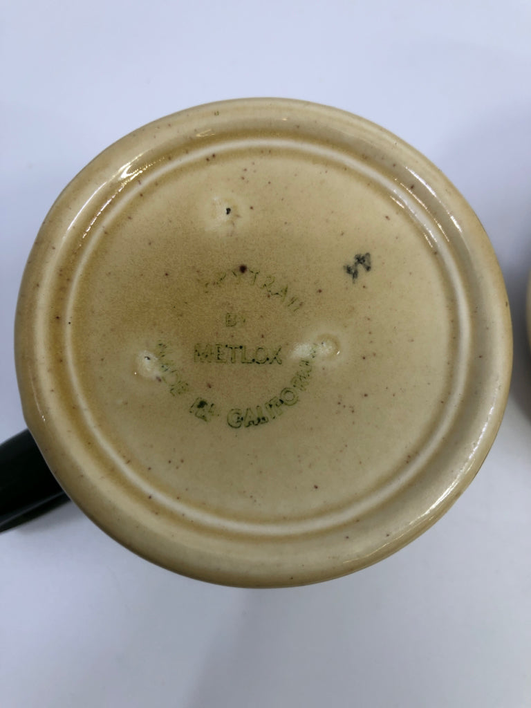 VTG farm AND MILK LADY SUGAR CREAMER SET TAN W/GREEN HANDLES.