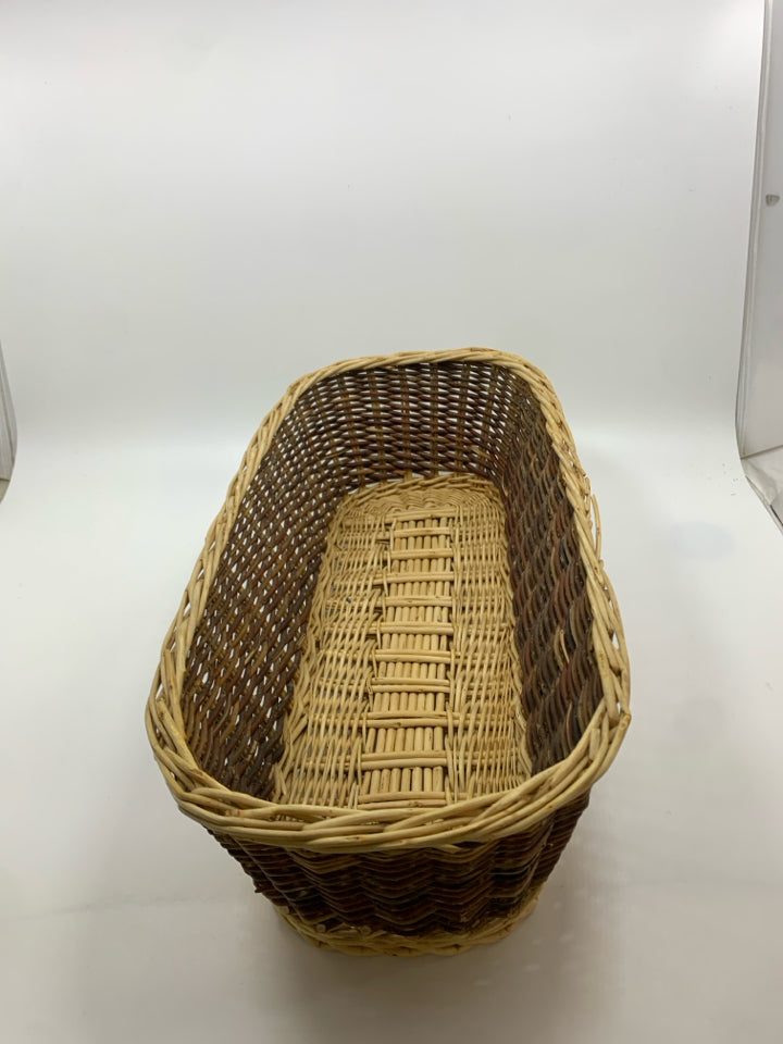 LONG TAN WOVEN WICKER BASKET.