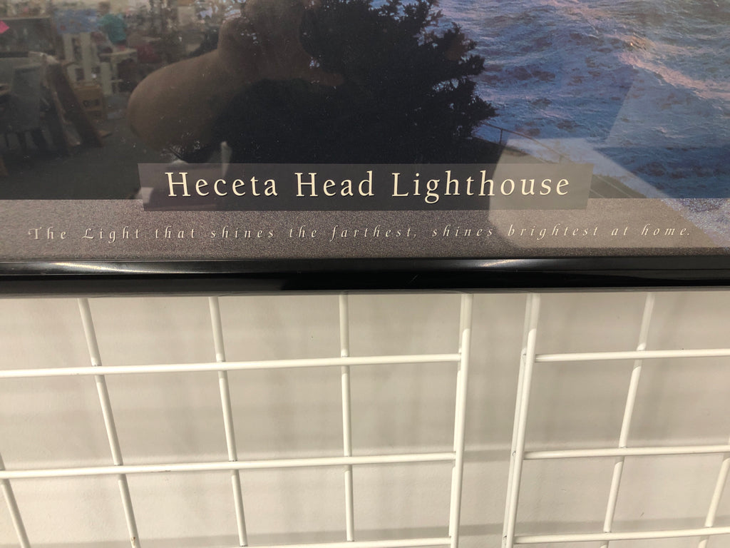 HECETA HEAD LIGHTHOUSE IN BLACK FRAME WALL ART.