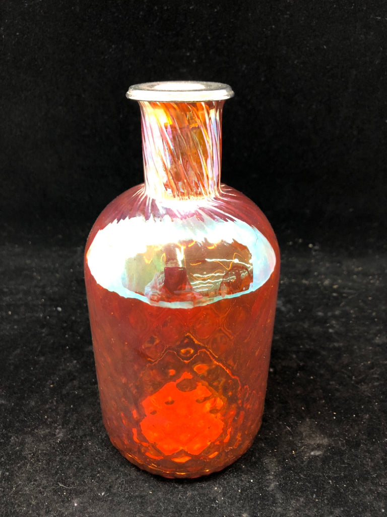 ORANGE GLASS TAPER CANDLE HOLDER.