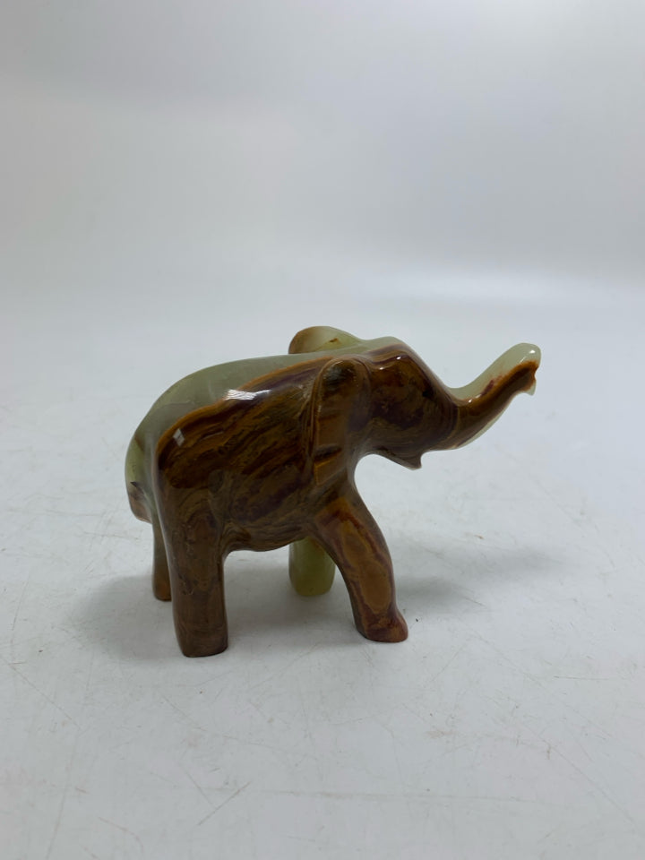 MULTI COLORED STONE ELEPHANT FIGURINE.