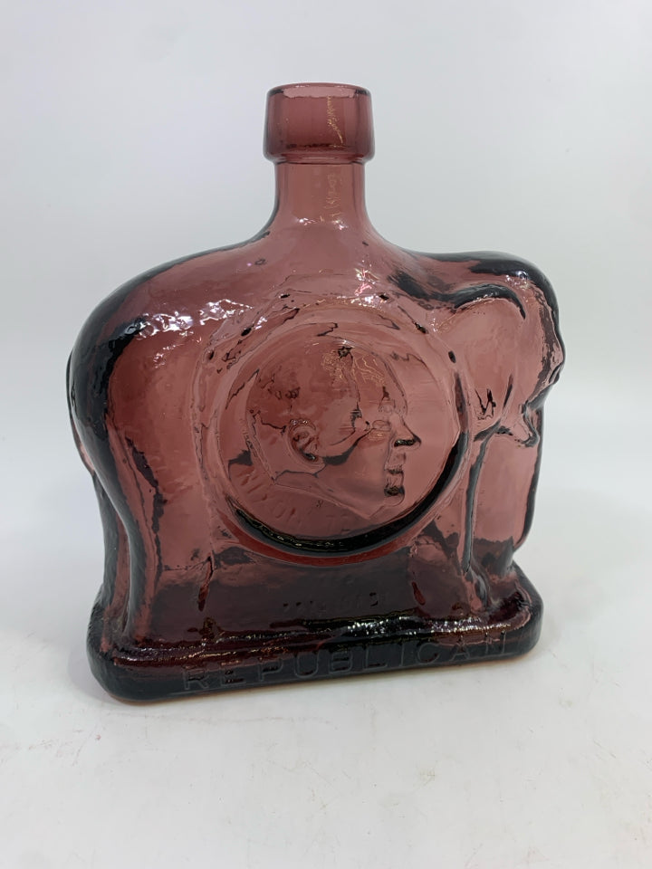 VTG AMETHYST GLASS NIXON 1ST EDITION ELEPHANT DECANTER EMPTY BOTTLE.
