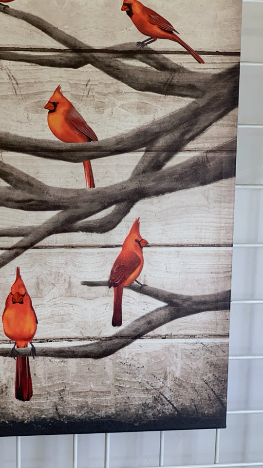 CARDINALS ON BRANCHES CANVAS WALL ART.