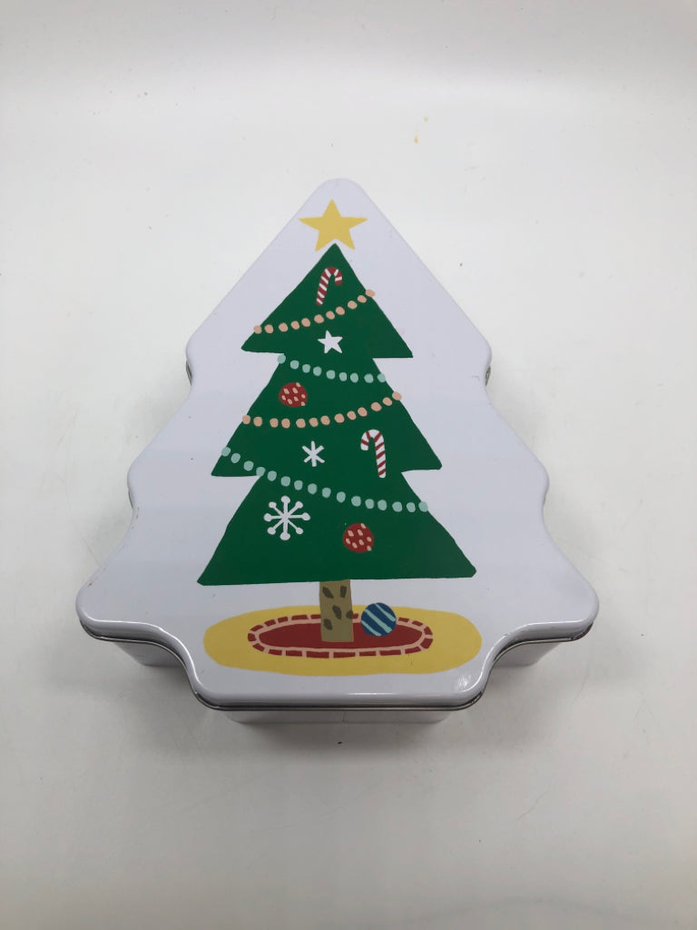 WHITE TIN BOX CHRISTMAS TREE.