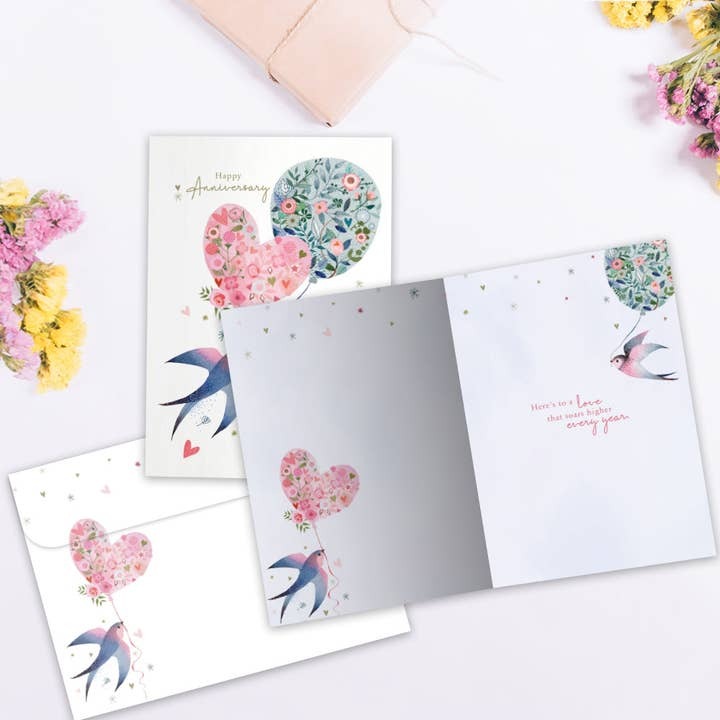 Lovebird Balloons, Anniversary Card