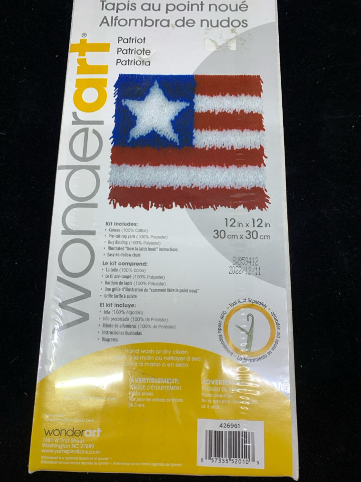 NIP WONDERART FLAG LATCH HOOK KIT.