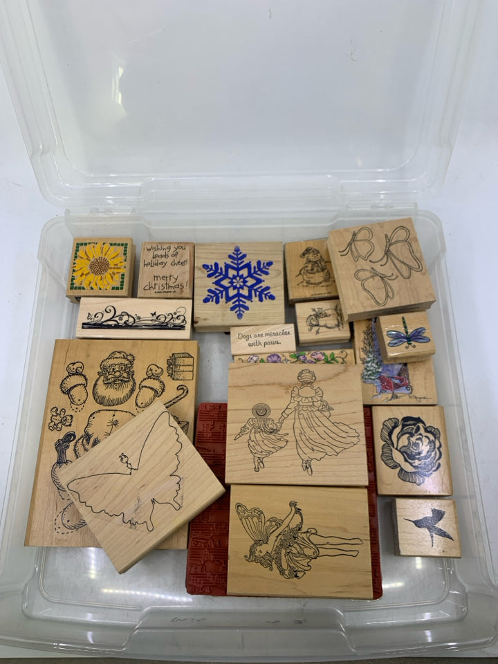 20 ASSORTED STAMPS IN PLASTIC CASE.