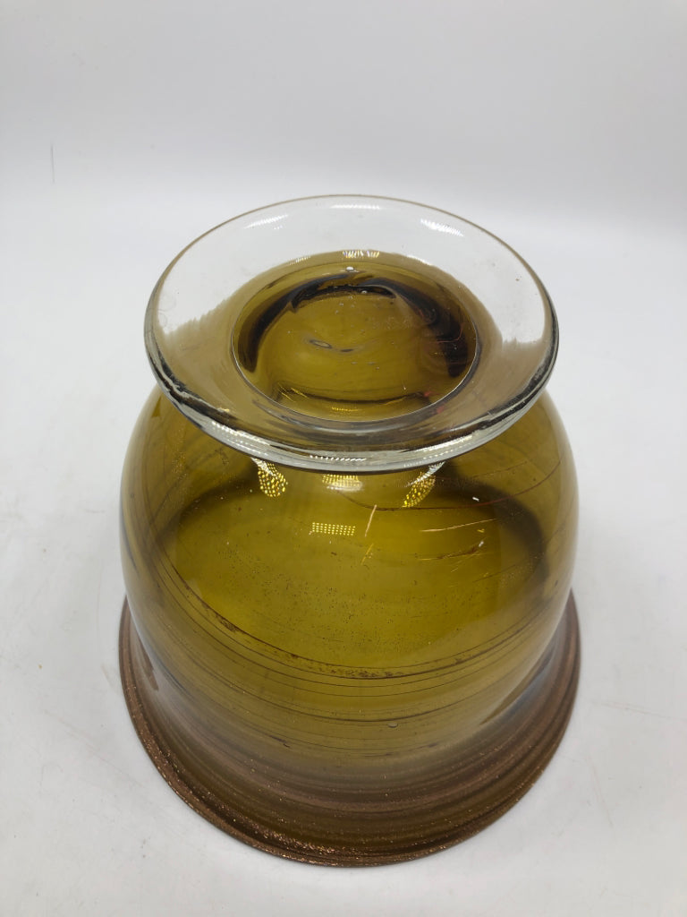 HAND-BLOWN GOLD GLITTER PEDESTAL BOWL.
