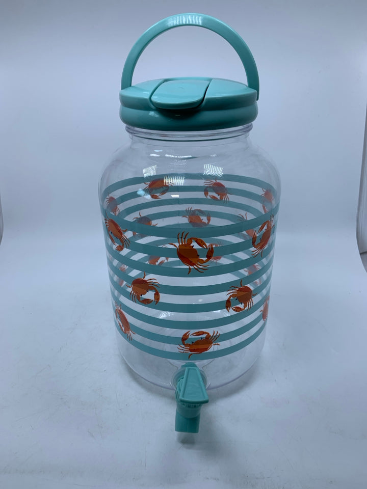 PLASTIC DRINK DISPENSER TEAL W/ CRABS.