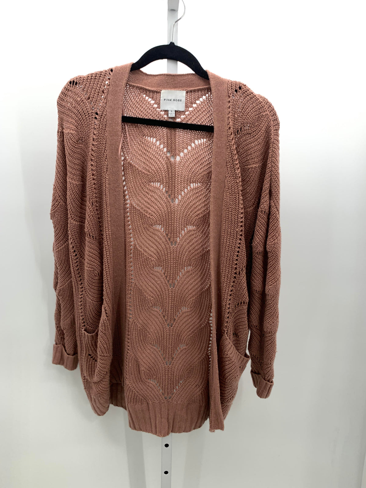 Pink Rose Size Large Juniors Long Sleeve Sweater