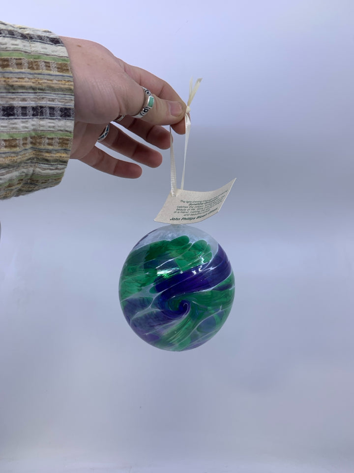 GREEN/PURPLE BLOWN GLASS BULB.