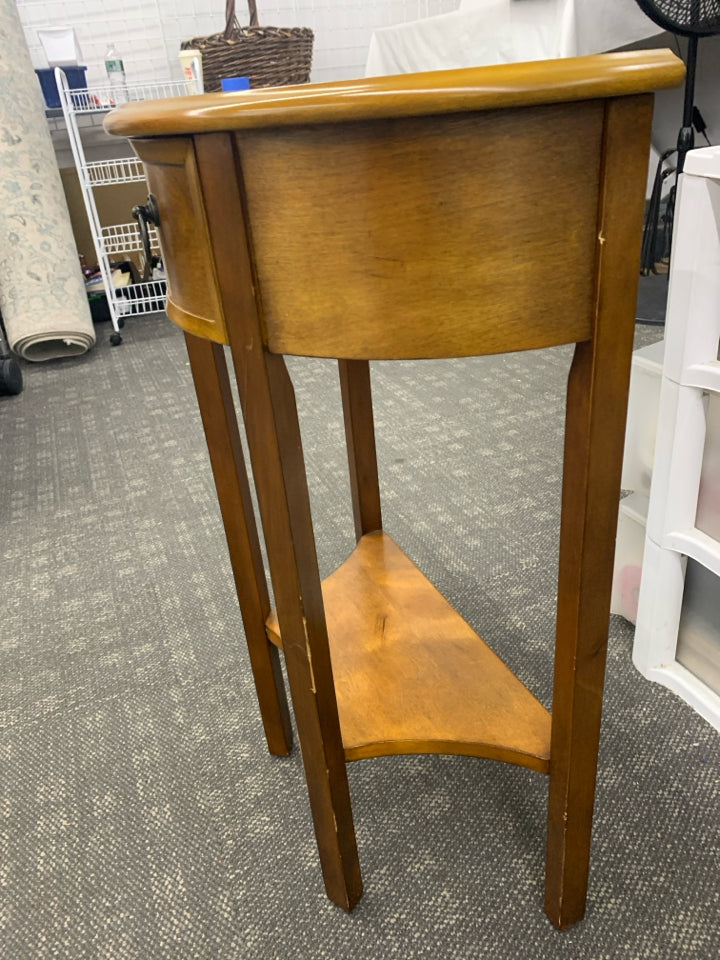 WOOD HALL STAND W/DRAWER & LOWER SHELF.