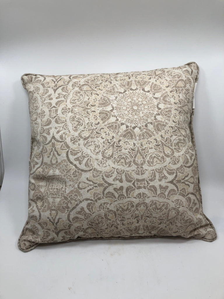 BEIGE MEDALLION PRINT PILLOW.