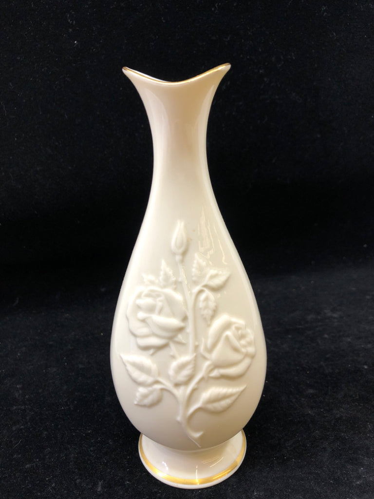 LENOX VASE W/EMBOSSED FLOWERS.