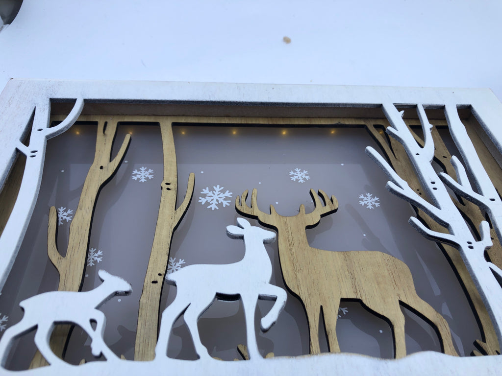 LIGHT UP 3D DEER IN WOODS WALL ART.