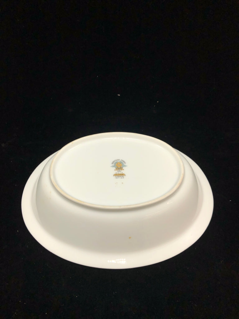 OVAL SERVING DISH W/SILVER+FLORAL RIM- CRESTMONT.
