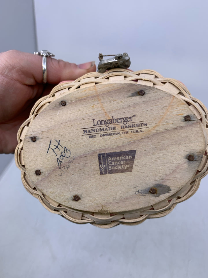 SMALL OVAL 2003 BREAST CANCER SOCIETY W/ TIE ON/PROTECTOR.