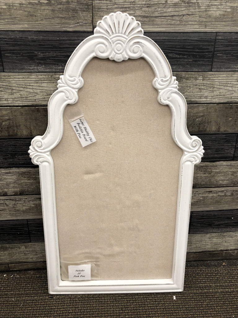 WHITE WOOD PIN BOARD W/PINS.