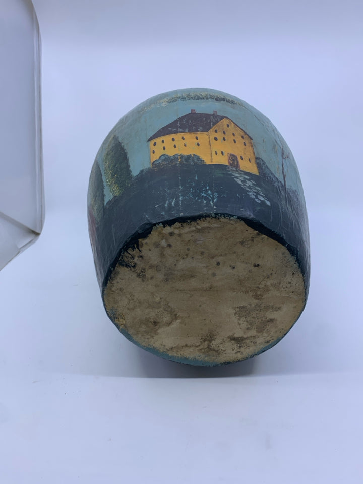 LARGE PAINTED COLONIAL BARN & HOUSE VASE.
