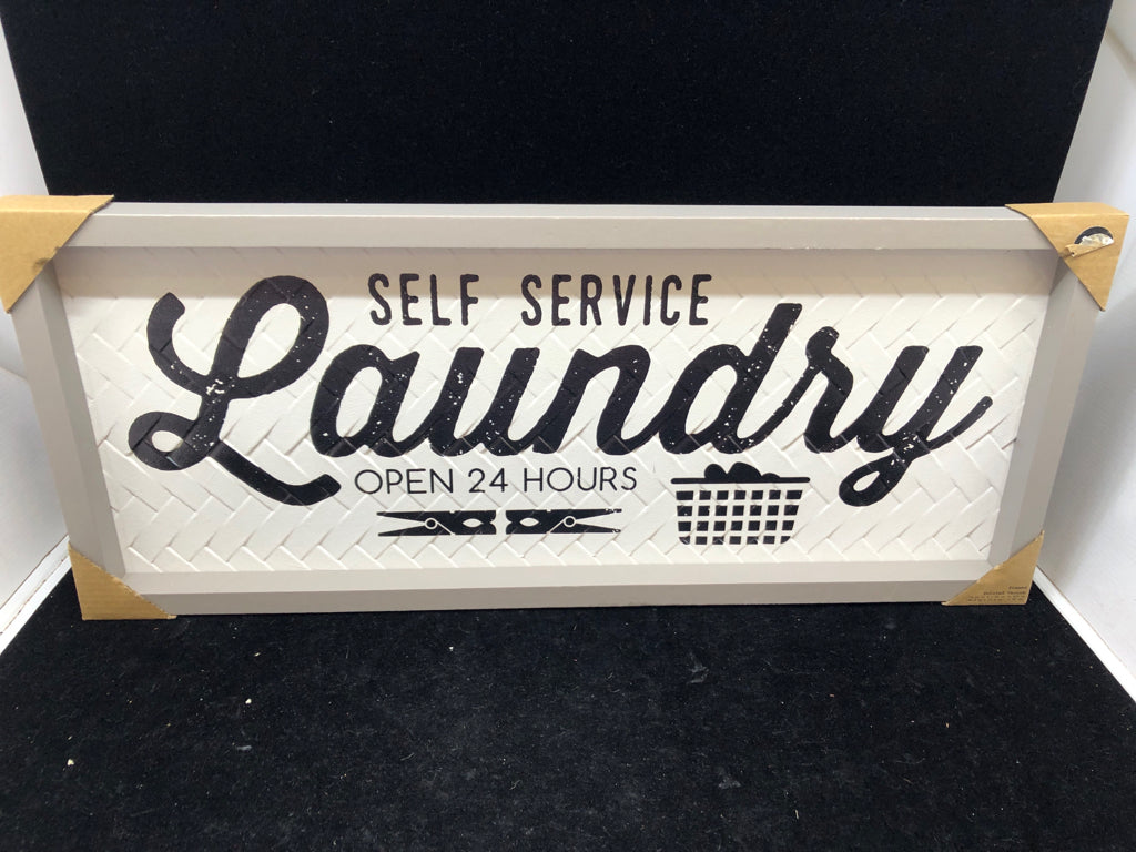 SELF SERVICE LAUNDRY WOOD WALL SIGN.
