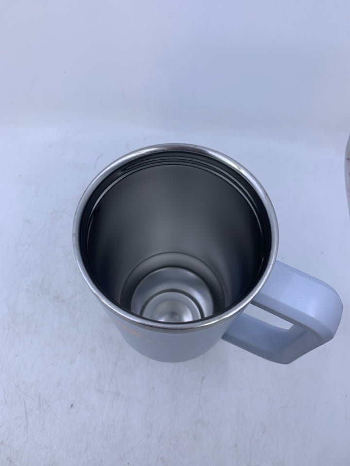 NEW LIGHT BLUE CUP W/ PINK WRITING.